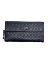 GUCCI Long Wallet Micro Guccissima Leather BLK Solid Women s Interior Zipper Dam