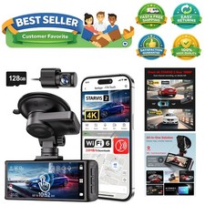 4K STARVIS 2 Dash Cam Front and Rear, 5GHz WiFi 20MB/s Download, 128GB Card I...