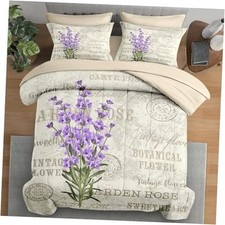 Comforter Set Full Size, Vintage Lavender Flower 7 Pcs Bedding for Kids and