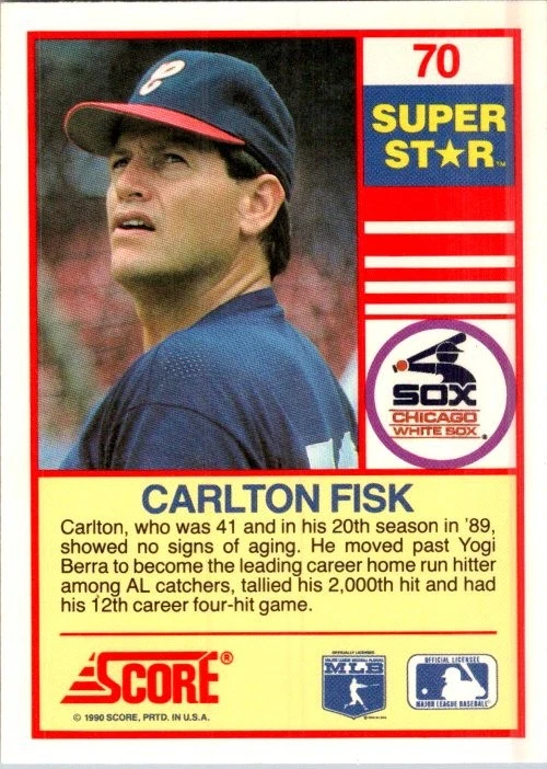 1990 Score 100 Superstars #70 Carlton Fisk - Image 2 of 2
