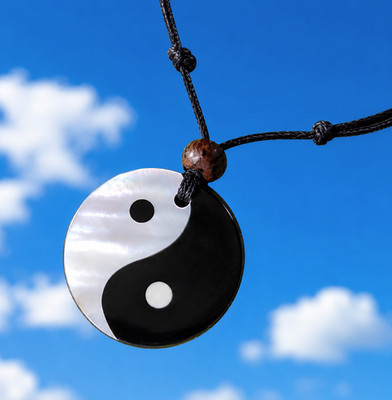 Echte Handarbeit Yin Yang Perlmutt Horn Muschel Anhänger Kette Sonne Liebe neu