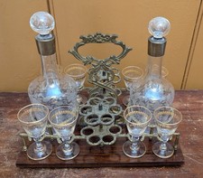 Antique French Cave a Liqueur 19th C Liquor Cellar Etched Crystal Gilt Tantalus