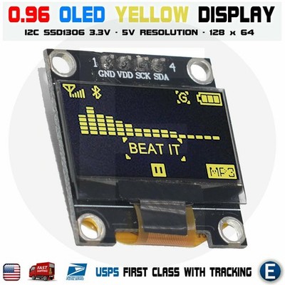 0.96'' yellow color I2C IIC 128X64 LED OLED LCD Display Arduino SSD1306