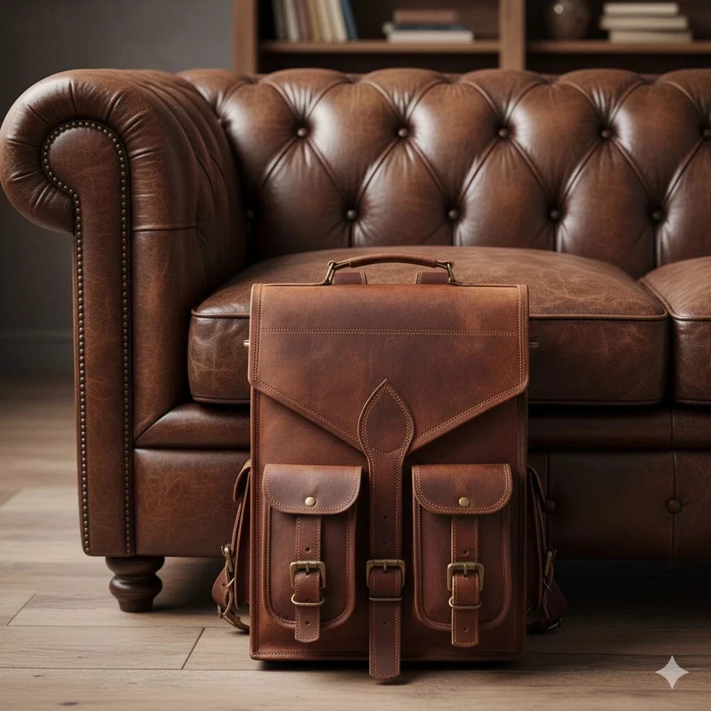 Women Brown Leather Backpack Vintage School Bag Rustic Shoulder Bag image 6