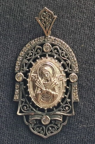 Pendant STERLING SILVER 925 Stone Pendant Icon Saint Virgin Mary Prayer New NU