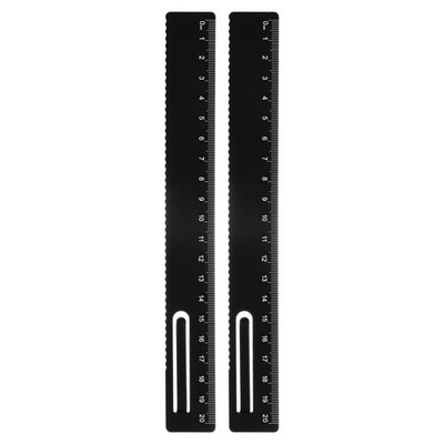2pcs Straight Ruler 20cm Metric Bookmark Clip Ruler Black