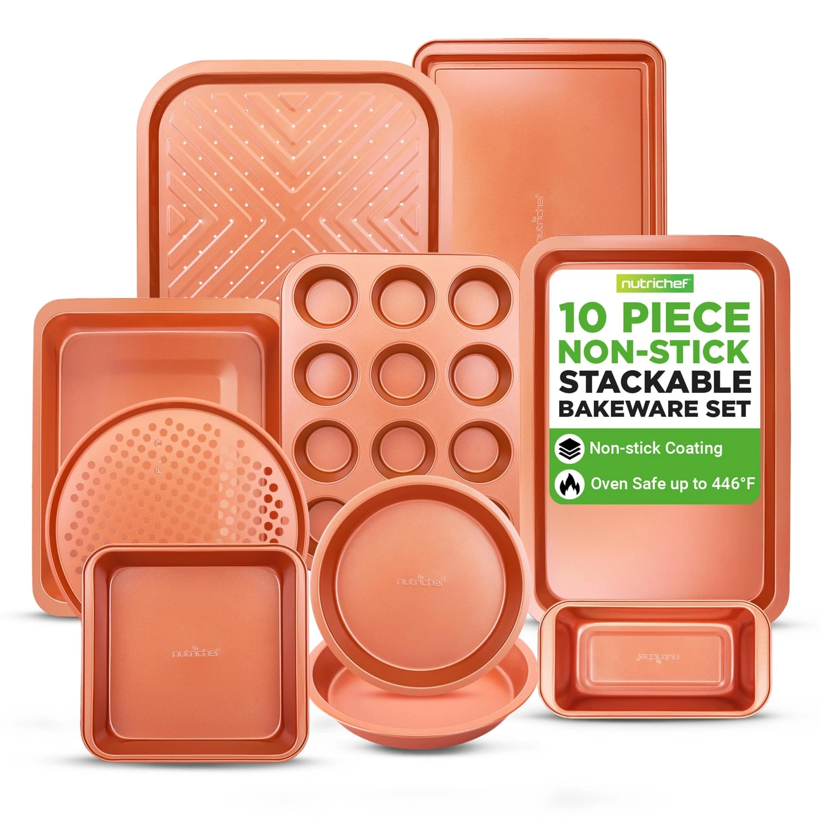 NutriChef 10-Piece Oven Baking Pans Set - Deluxe Carbon 10 Piece, Copper