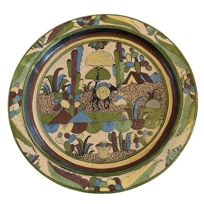 Mexican Clay Charger Plate Decor Tlaquepaque Tonala Pottery 1970’s (?) READ - Image 1 of 4