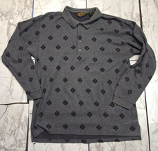 Vintage Eddie Bauer Geometric Long Sleeve Polo Shirt Men Size Medium Made In USA
