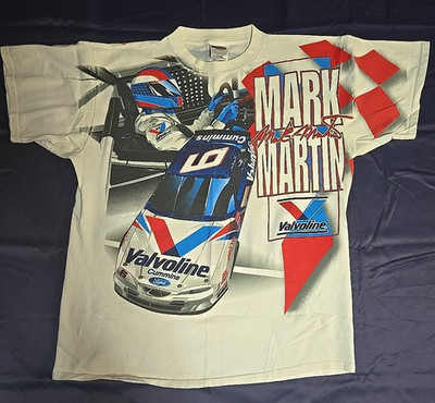 Vintage All Over Print NASCAR Mark Martin #6 Valvoline 2 Side T-Shirt XL USA VTG