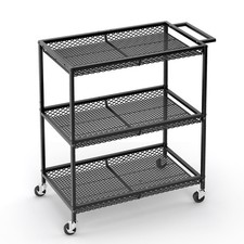 3 Tier Rolling Utility Kitchen Cart, Heavy Duty Wire Rolling Cart on Wheels, Com