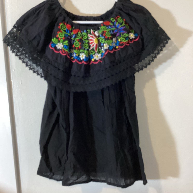 Maternity Black Peasant Blouse Floral Embroidered Lace Off-Shoulder L