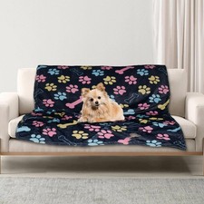 Dog Blanket for Small Medium Dogs 41"x31", Soft Flannel Cute Paw Navy Blue-1