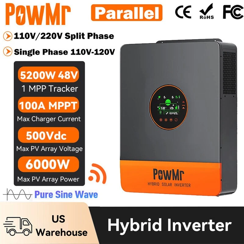 POWMR 5200W 48V Solar Hybrid Inverter PV 500V Split Phase 120V 240V 100A Controller US