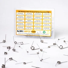 80PCS Torsion Spring Assortment Kit, 20 Sizes 60/90/120/180 Degree Small Torsion