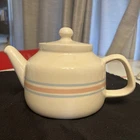 Vintage McCoy Pottery Cream With Pink & Blue Stripes Coffee / Tea Pot With Lid