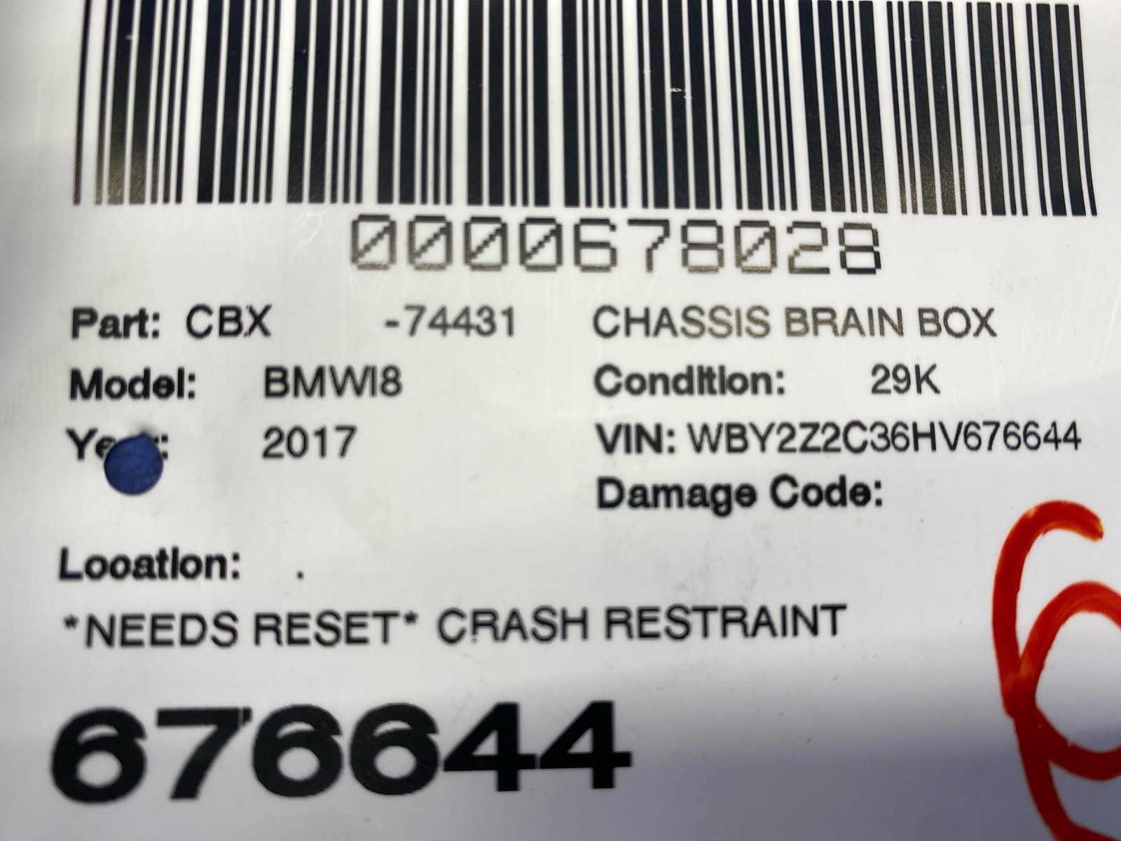 2014-2017 BMW I8 NEEDS RESET* CRASH RESTRAINT AIR SRS BAG CONTROL MODULE 6837163