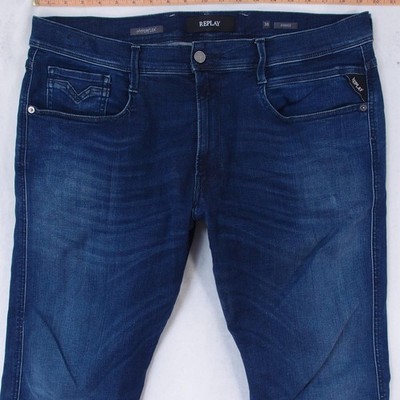 Herrens Replay M914 ANBASS Slim Tapered Elasthan Blau Jeans W38 L32