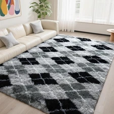 Area Rugs for Bedroom Living Room, Washable 4x6 Fluffy Throw Rug, Shaggy Geom...