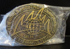 USA Olympic Shooting Team 1994 Brass Belt Buckle 46th Championships Milan Italy