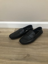 PRADA Mens Black Saffino Leather Driving Penny Loafers Logo Stamp Size 7 US 8