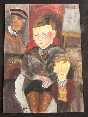 LUCIAN FREUD drawing and painting on old paper signed stamped vintage