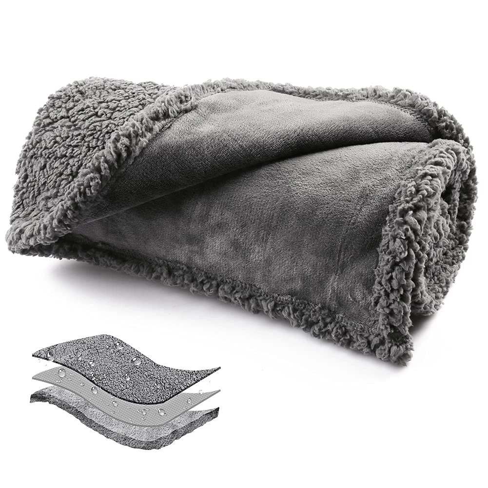 Onarway Waterproof Dog Blanket of Reversible Sherpa Fleece for Bed, Couch, Sofa,