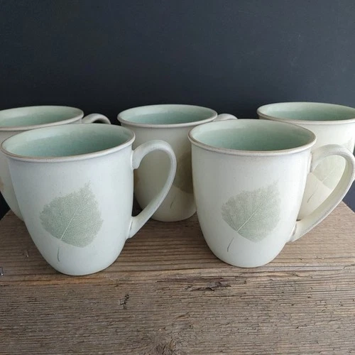 Lot Set of 5 Denby Energy Leaf Coffee Tea Mug England Stoneware