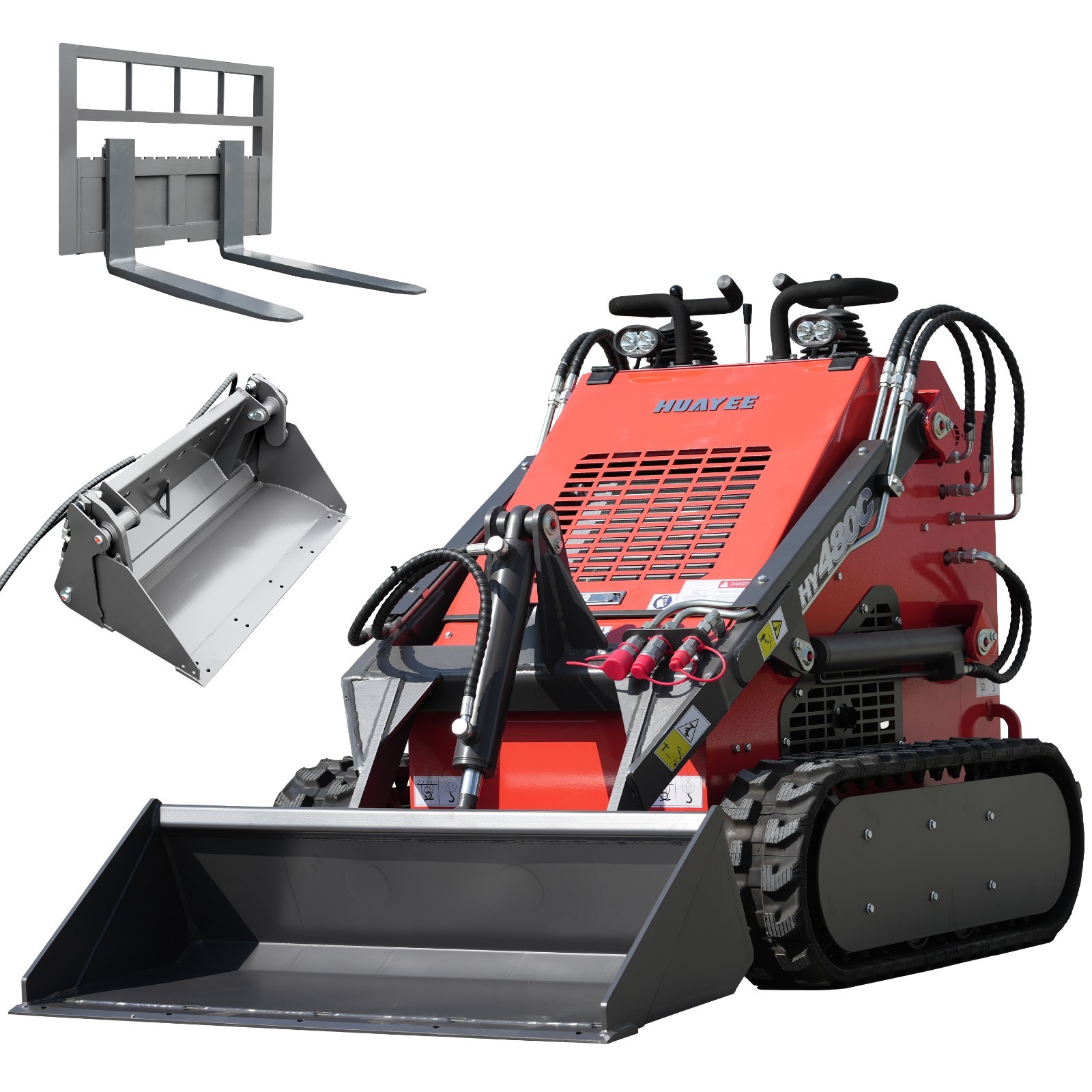 HY480C+4-1 Bucket+Forks Mini Skid Steer Loader 23HP EPA Engine 3-pump 3-valve