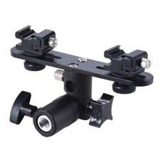 DSLR Dual Flash Bracket 2-Hot Shoe Mount Speedlight Stand Umbrella Flash Holder