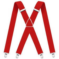 Mens Suspenders Adjustable Braces with 4 Strong Metal Clips Elastic X Back Red