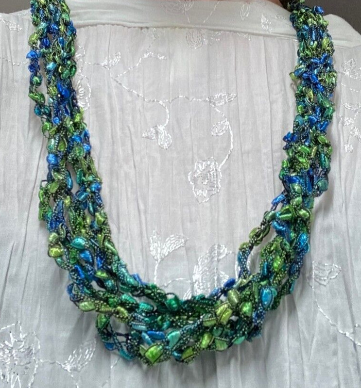 Hand-Crafted Crocheted Necklace - Greens