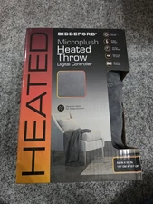 BIDDEFORD Microplush Heated Throw Electric Blanket Digital Controller, gray