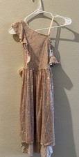 Grace Karin Beige Gold Sequin One Shoulder Hi-Low Party Dress Polyester 12Y