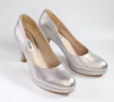 CLARKS Krisp Kendra Silver Shoes Narrative UK 5 Small Platform Heels Party Xmas