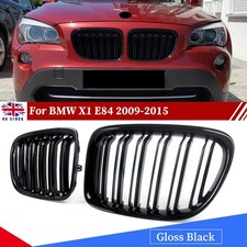 Pair For BMW X1 E84 2009-2015 Front Kidney Grille Grill Gloss Black Double Line