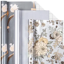 Best MAYPLUSS Wrapping Paper Roll - 3 Mini 17 in X 120 Per roll Sliver Floral