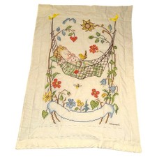 Vintage Embroidered Needlepoint Baby Blanket Quilt Baby Hammock Bee Sunflower