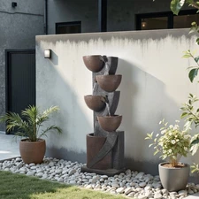 49.61" Outdoor Water Fountain 5-Tier Jar-Shaped Cascading Garden LED Fountains