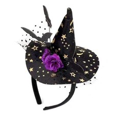 Halloween Witch Hat Headband Black Gothic Bat Hairband with Purple Witch