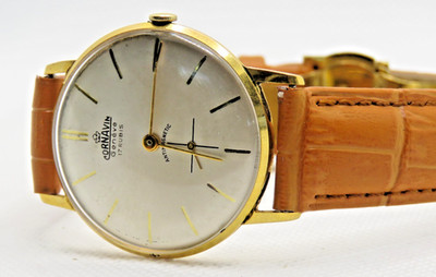 VINTAGE SWISS CORNAVIN CLASSIC GOLD DRESS WATCH BRAND NEW CRYSTAL & DEPLOY STRAP