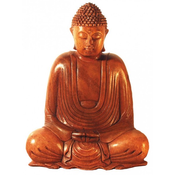 Gautama Buddha Im Lotossitz Holz Braun 25 Cm Buddhismus Feng-Shui Statue Figur-image