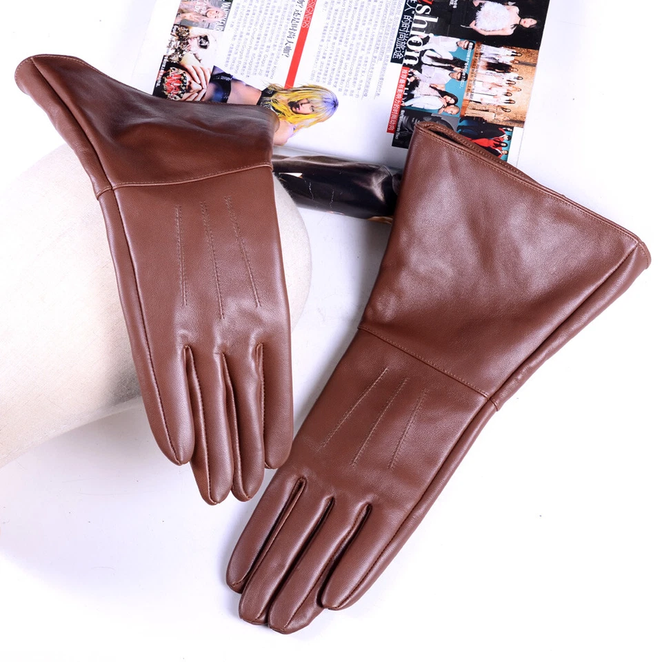 Luvas longas masculinas de couro real medieval renascentista punho longo manopla cavaleiro - Imagem 2 de 4