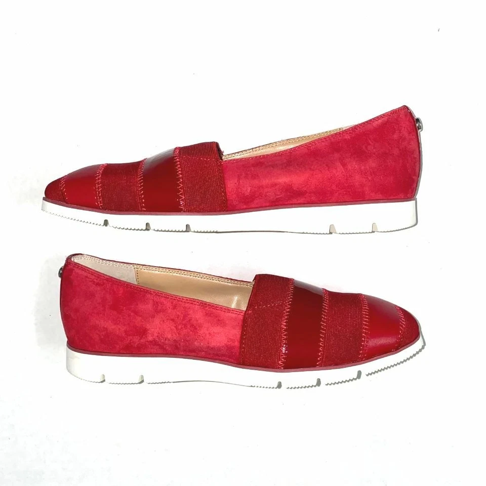 DONALD J PLINER 7,5 M Mujer Granate ROJO Gamuza Patente $168 Mixto Media Pisos NUEVO Foto 3 de 4