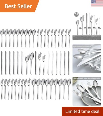 Economical 60 Piece Silverware Set for 12 - Food-grade Stainless Steel Cutlery