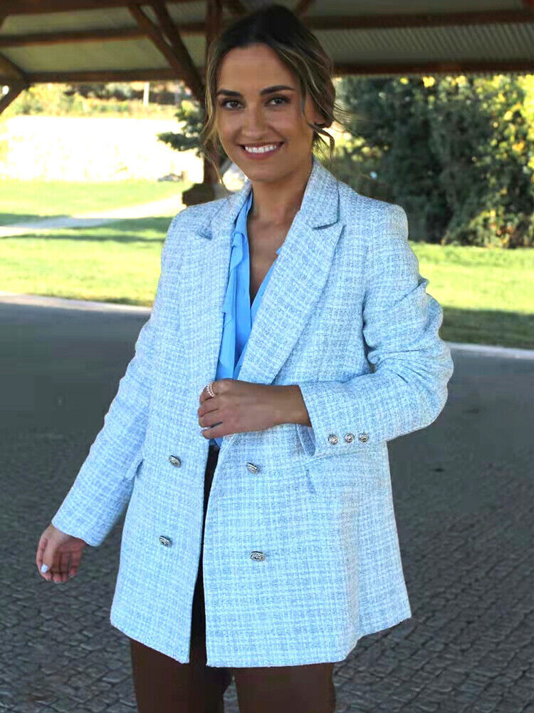 New Women Tweed Blazer Lady Jacket Coat 