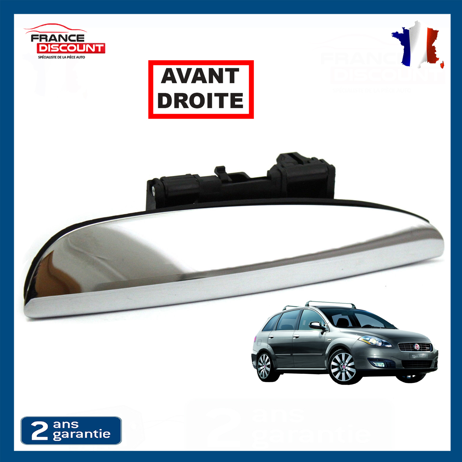 Poignée de porte avant droite passager pour Fiat Croma 2005-2010 noire mate 735402346