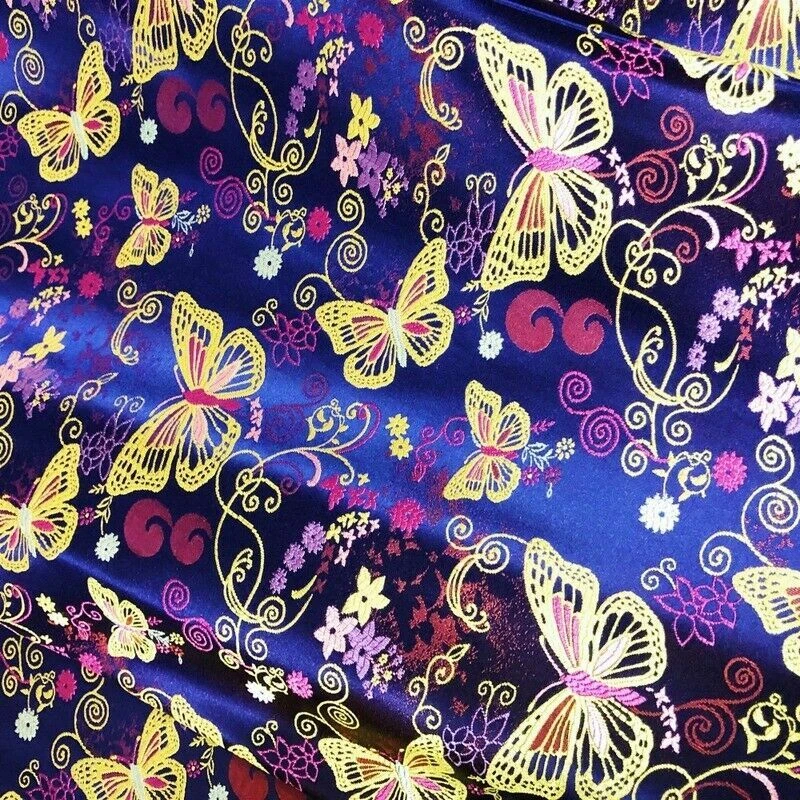 Chinese Brocade Satin Fabric Faux Silk Butterfly Skirts Cloth Vintage Craft DIY - Image 2 of 4