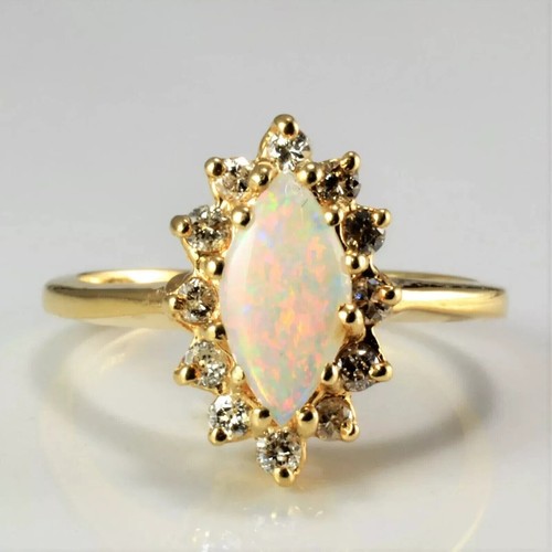 NEW Created Fire Opal 2.Ct Marquise Cut Halo Wedding Ring 14k Yellow Gold Plated