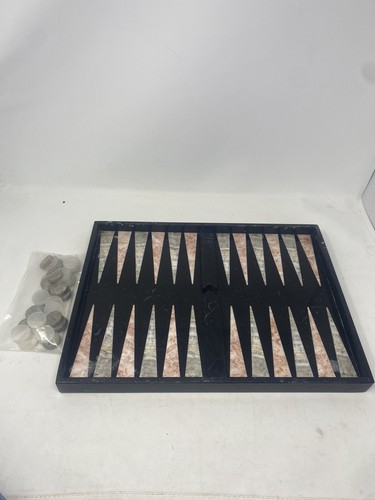 Vintage Italian Marble Backgammon Set Grey & Rose Colors Incomplete